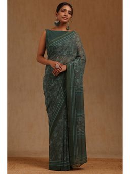 Soch - Womens Green Georgette Ethnic Motif Saree with Unstitched Blouse Piece