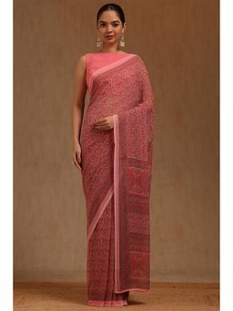 Soch - Womens Blush Pink Georgette Floral Print Saree with Unstitched Blouse Piece