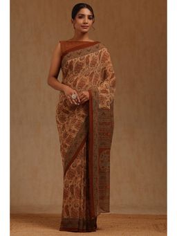 Soch - Womens Earth Georgette Paisley Print Saree with Unstitched Blouse Piece