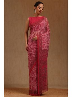 Soch - Womens Blush Pink Georgette Paisley Print Saree with Unstitched Blouse Piece