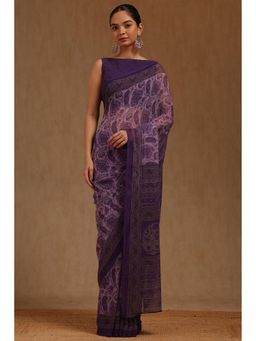 Soch - Womens Lavender Georgette Paisley Print Saree with Unstitched Blouse Piece