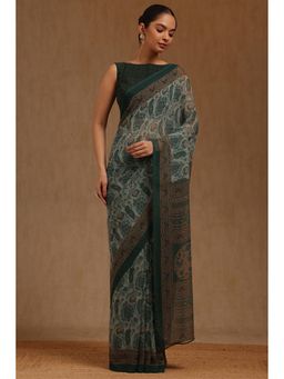 Soch - Womens Green Georgette Paisley Print Saree with Unstitched Blouse Piece