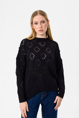 Sateen - Laser Cut Pattern Sweater in Black (Free Size)