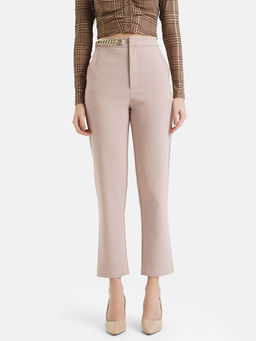 Kazo - Chain Detail Cropped Beige Trouser