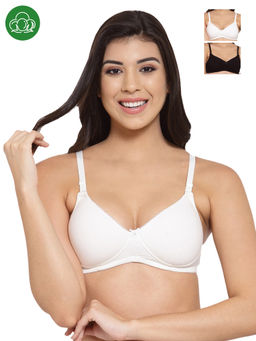 Inner Sense - Organic Cotton Antimicrobal Padded T-Shirt Bra -Pack Of 3 -Multi-Color