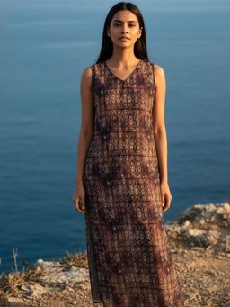 AOBA - Women Brown & Beige Printed Cover-Up Dress