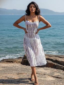 AOBA - Women White Printed Cover-Up Beach Dress