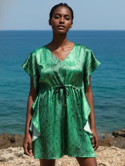 AOBA - Women Green Printed Cover-Up Beach Dress