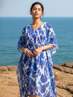 AOBA - Women Blue Printed Swimwear Kaftan