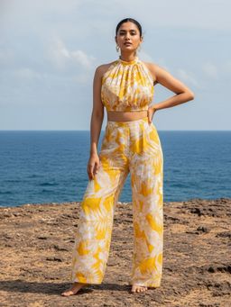 AOBA - Women Yellow Floral Printed Beachwear Co-Ord (Set of 2)