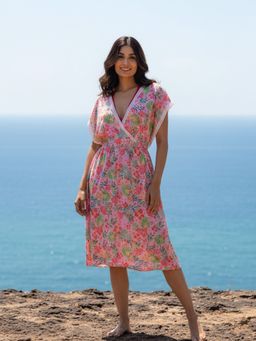 AOBA - Pink Floral Summer Beachwear Dress