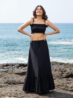 AOBA - Black Solid Beachwear Co-Ords (Set of 2)