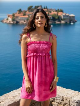 AOBA - Womens Pink Tie and Dye Beachwear Dress