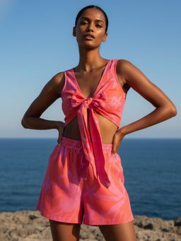 AOBA - Women Pink Floral Printed Top with Shorts (Set of 2)