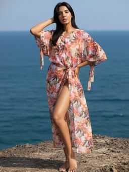 AOBA - Women Pink Floral Beachwear Top with Shorts (Set of 2)