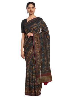 Fabindia - Cotton Silk Hand Block Print Sari (Black)