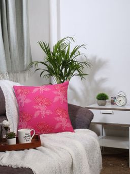SPACES - Cotton Cushion Covers Handcrafted Handstitch Blockprint (Floral 45Cmx45Cm) Pink