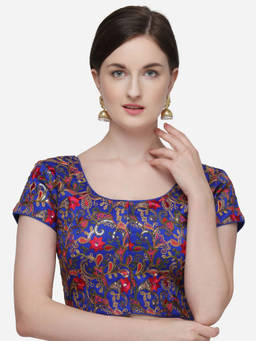 Amrutam Fab - Womens Embroidered And Sequins Work Blue Silk Stiched Blouse With Round Neck