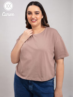 Twenty Dresses by Nykaa Fashion - Curve Khaki Basic Mode Activated Basics Tshirt