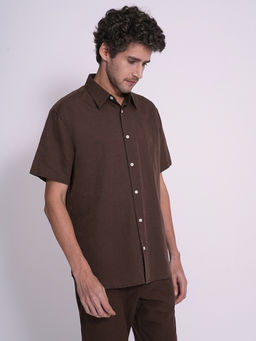 Selected - Men Solid Regular Fit Brown Shirt