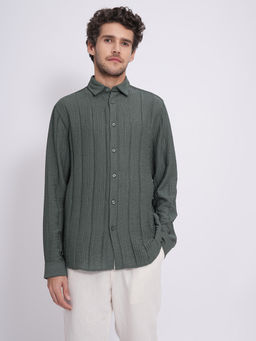 Selected - Men Textured Slim Fit Grey Shirt