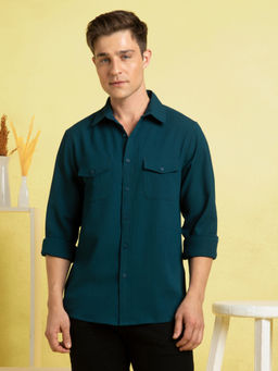 Dennis Lingo - Men Cotton Blend Relaxed Fit Solid Textured Shirt