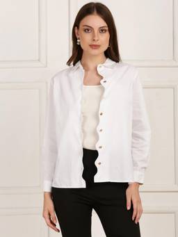 Globus - White Collared Neck Scalloped Button Placket Shirt