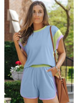 Errabelly - Erra belly Blue Contrast Trim Cap Sleeve T-Shirt Shorts