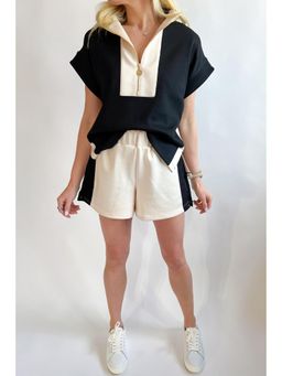 Errabelly - Black Contrast Zipped Stand Collared T-Shirt and Short