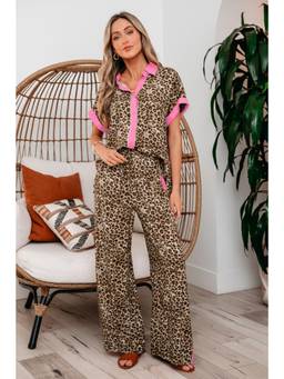 Errabelly - Brown Contrast Trim Leopard Top and Pant