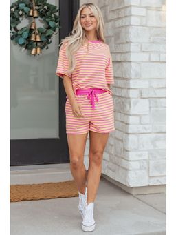 Errabelly - Rose Stripe Drop Shoulder Boxy Casual Terry Top & Shorts