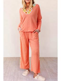 Errabelly - Grapefruit Orange Crochet Floral Accent Top and Pant