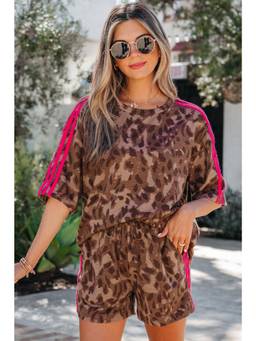 Errabelly - Brown Contrast Striped Accent Leopard Top & Shorts