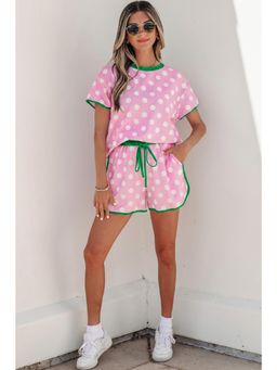 Errabelly - Pink Polka Dot Contrast Edge Top & Shorts