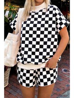 Errabelly - Black Checkered Print Color Block Trim Top & Shorts
