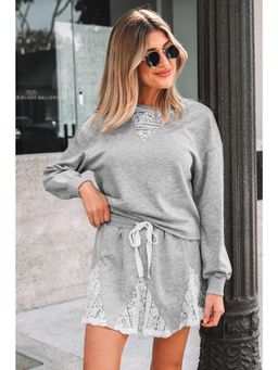 Errabelly - Light Grey Lace Patchwork Top & Skirt