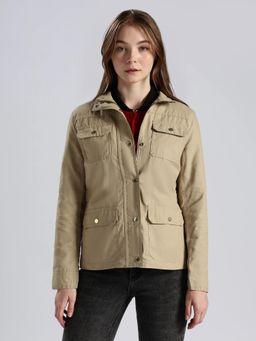 Tommy Hilfiger - Beige Regular Fit Cotton Spread Collar Open-Front Jacket