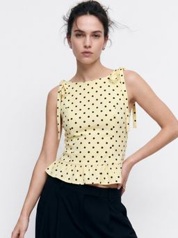 Outzidr - Yellow High Neck Polka Dotted Top