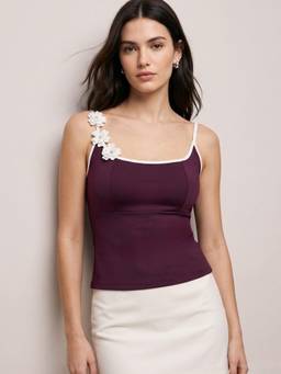 Outzidr - Wine Strappy Fitted Tank Top