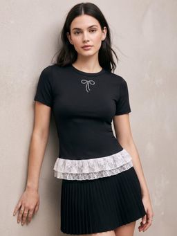 Outzidr - Black Fitted Top With Bottom Ruffles