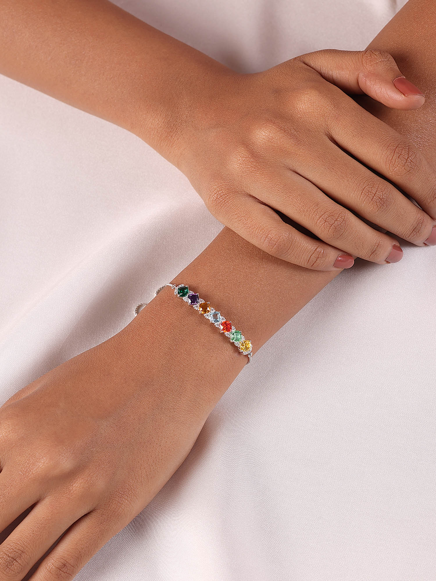 Buy Mia by Tanishq Rainbow Sparkle Multi-Coloured Silver Bracelet
