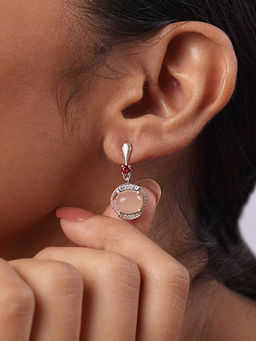 Mia by Tanishq - Peach Chalcedony Silver Drop Earrings for Women