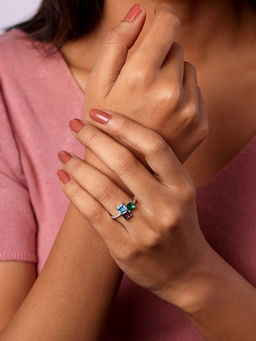 Mia by Tanishq - Amethyst Allure Multi Silver Finger Ring