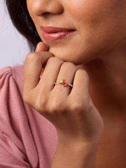 Mia by Tanishq - Citrine Sunshine & Garnet Glow Silver Finger Ring
