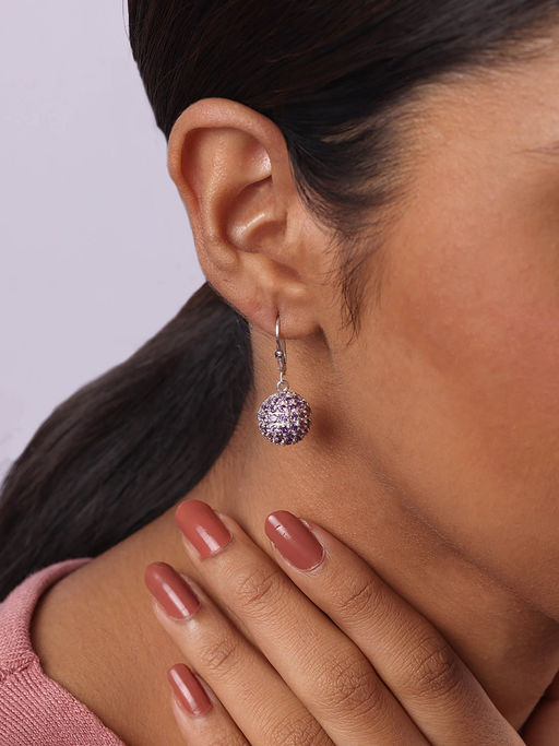 Buy Mia by Tanishq Amethyst Lustre Silver Drop Earrings for Women