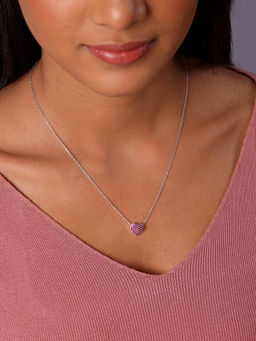 Mia by Tanishq - Pretty Pink Silver Necklace for Women