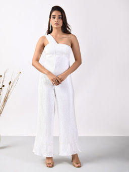 Attic Salt - One Shoulder White Jumpsuit