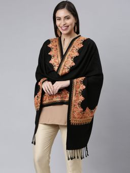 Pashmoda - Women Black Aari Embroidered Shawl