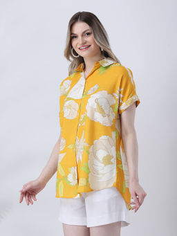 Qurvii - Mustard Rayon Drop Shoulder Shirt