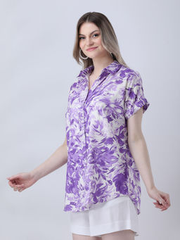 Qurvii - Lavender Rayon Drop Shoulder Shirt